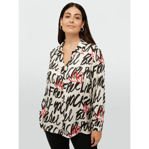 Fiorella Rubino - Camisa de raso con logo estampado - Negro