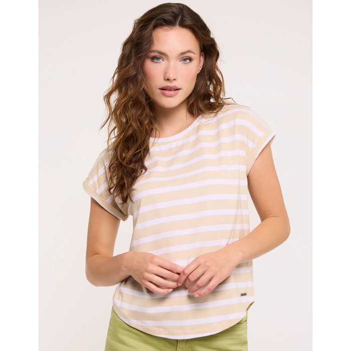 Camiseta Manga Corta de Rayas Beige - Madonna