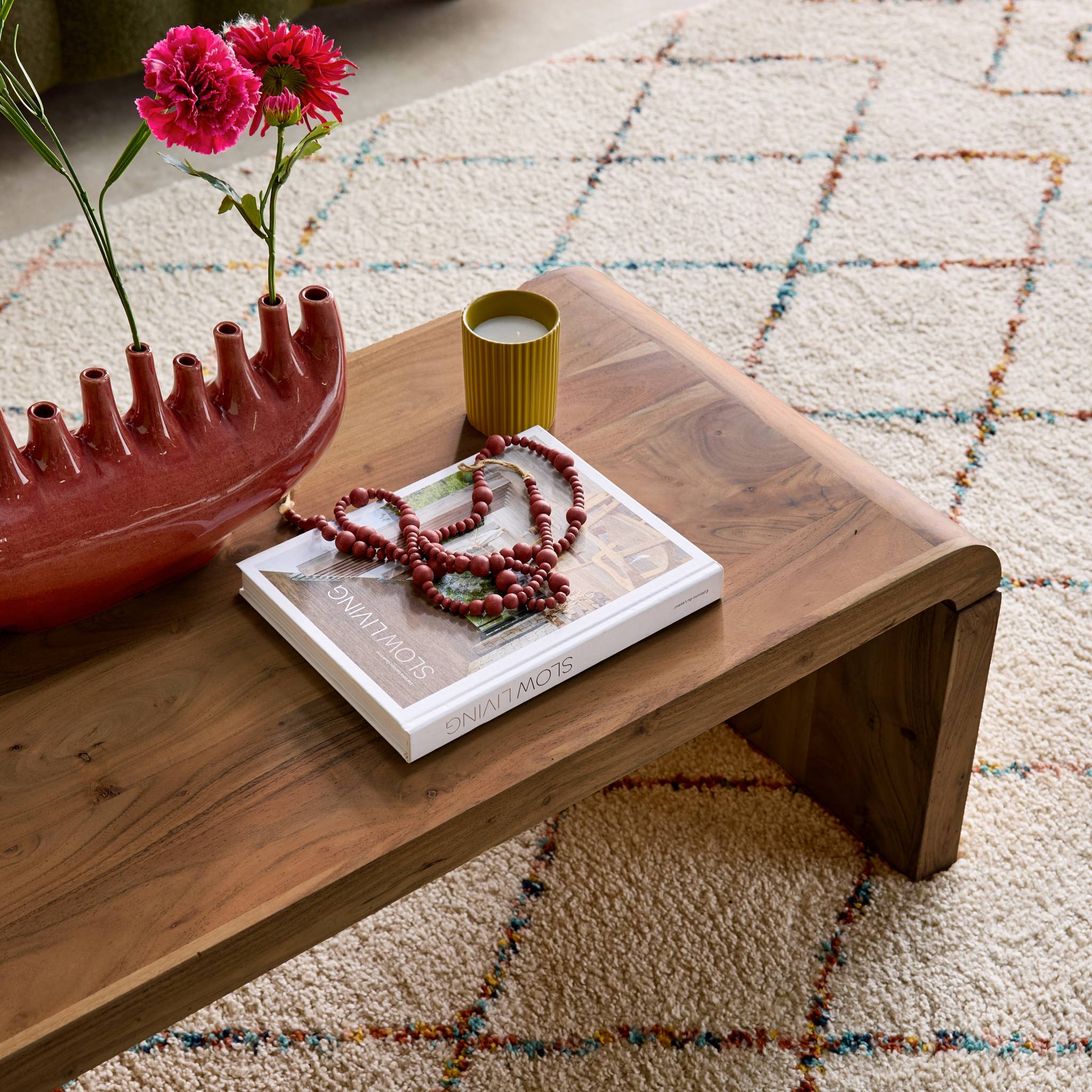 Table basse rectangulaire en bois de manguier massif 100cm noyer