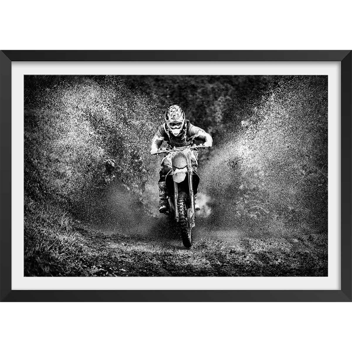Affiche moto cross Affiche + cadre en bois - Noir