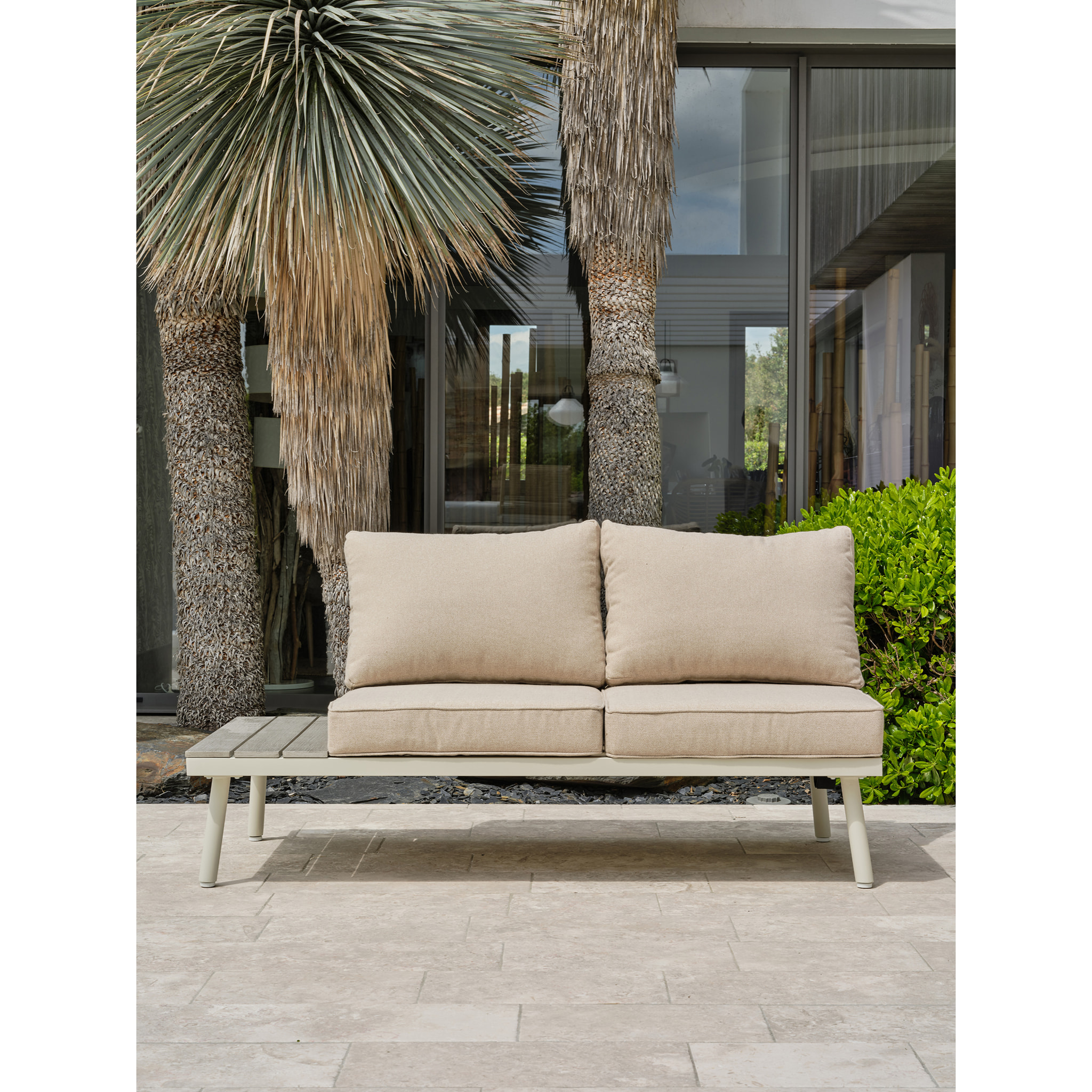 OSAKA - Salon de jardin d'angle 5 pl en alu et alu aspect boisé