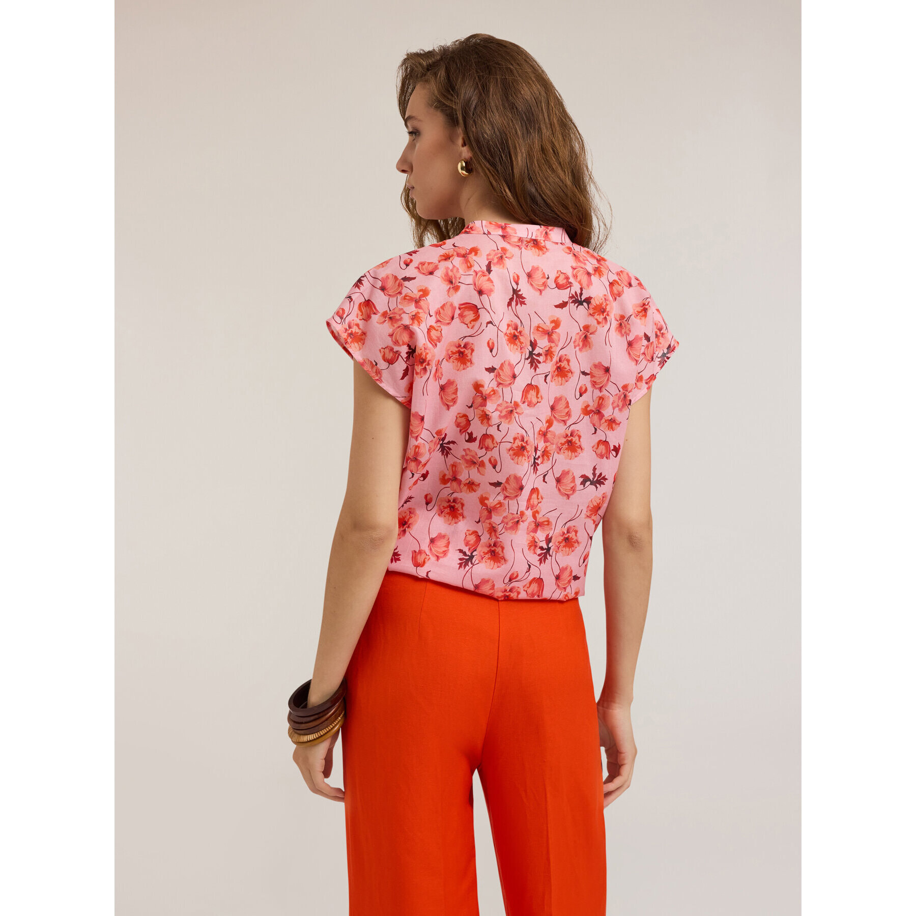Motivi - Camicia alla coreana con stampa floreale - Fucsia