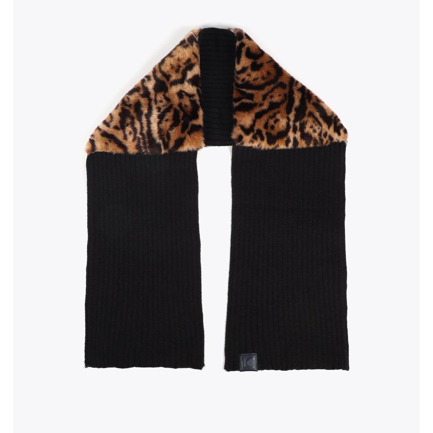 Sciarpa combinata in maglia e pelliccia sintetica