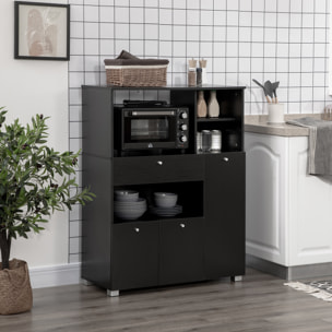 Meuble de cuisine multi-rangements 2 placards 4 niches tiroir coulissant dim. 90L x 40l x 120H cm panneaux particules noir