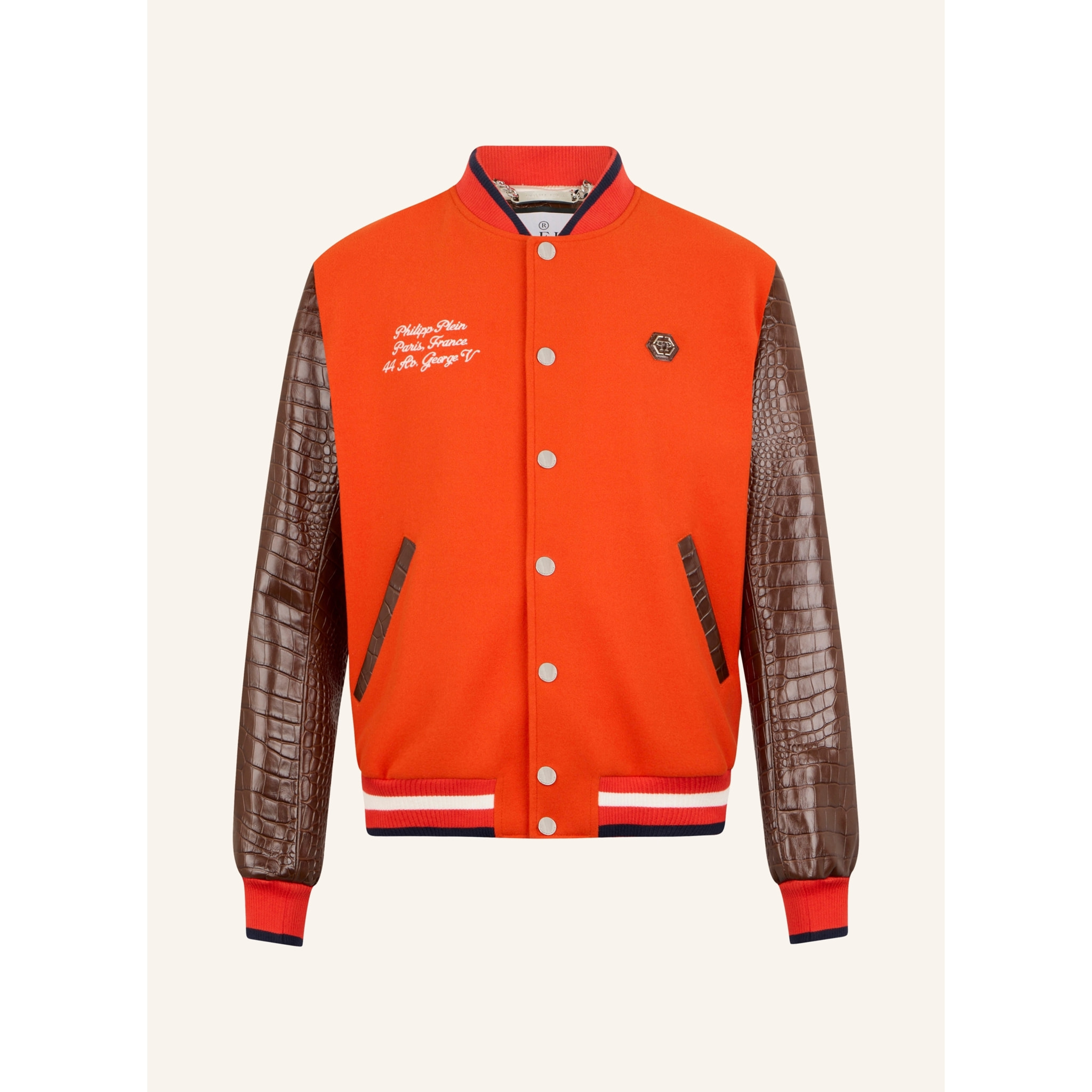 PHILIPP PLEIN Varsity Bomber Cocco Sleeves Paris