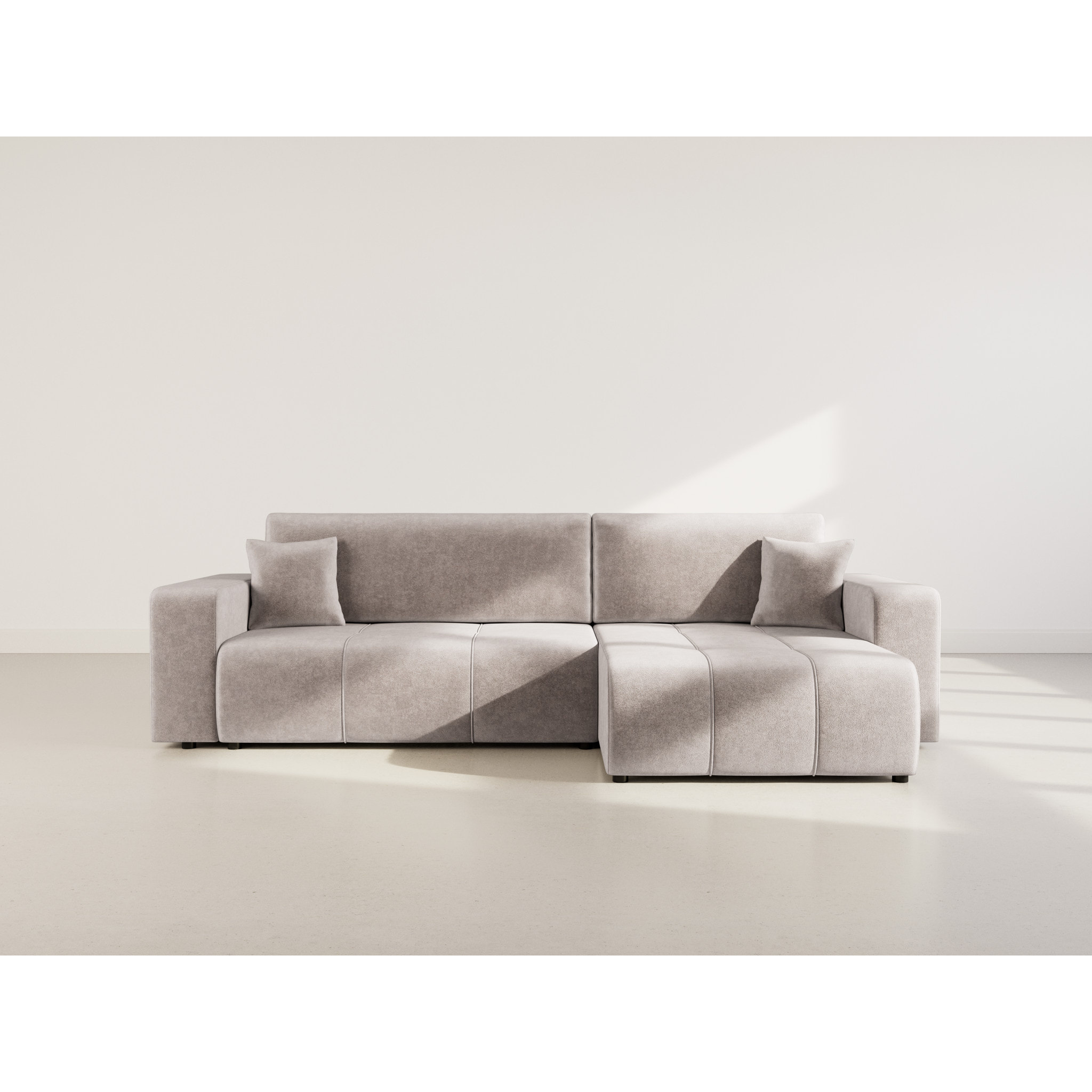 Nicole - Canapé d'angle réversible 5 places convertible avec coffre en tissu - Gris clair