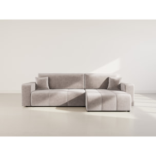 Nicole - Canapé d'angle réversible 5 places convertible avec coffre en tissu - Gris clair