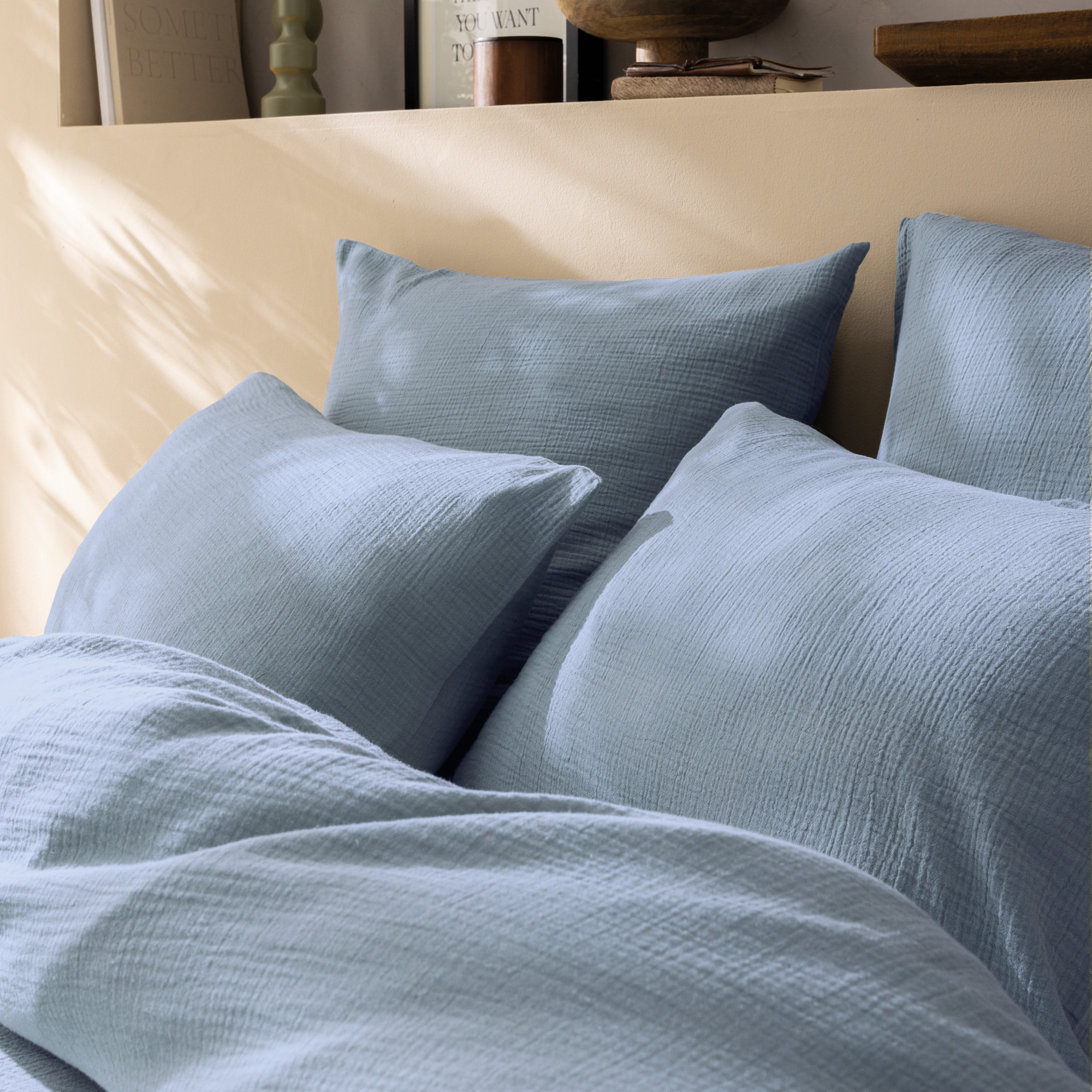 Set de 2 taies d'oreiller unies en coton, GAZE DE COTON