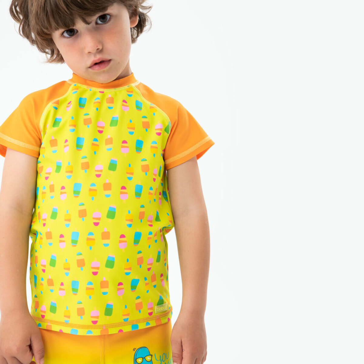 Camiseta bebé niño, poliamida estampada, verde, mangas
