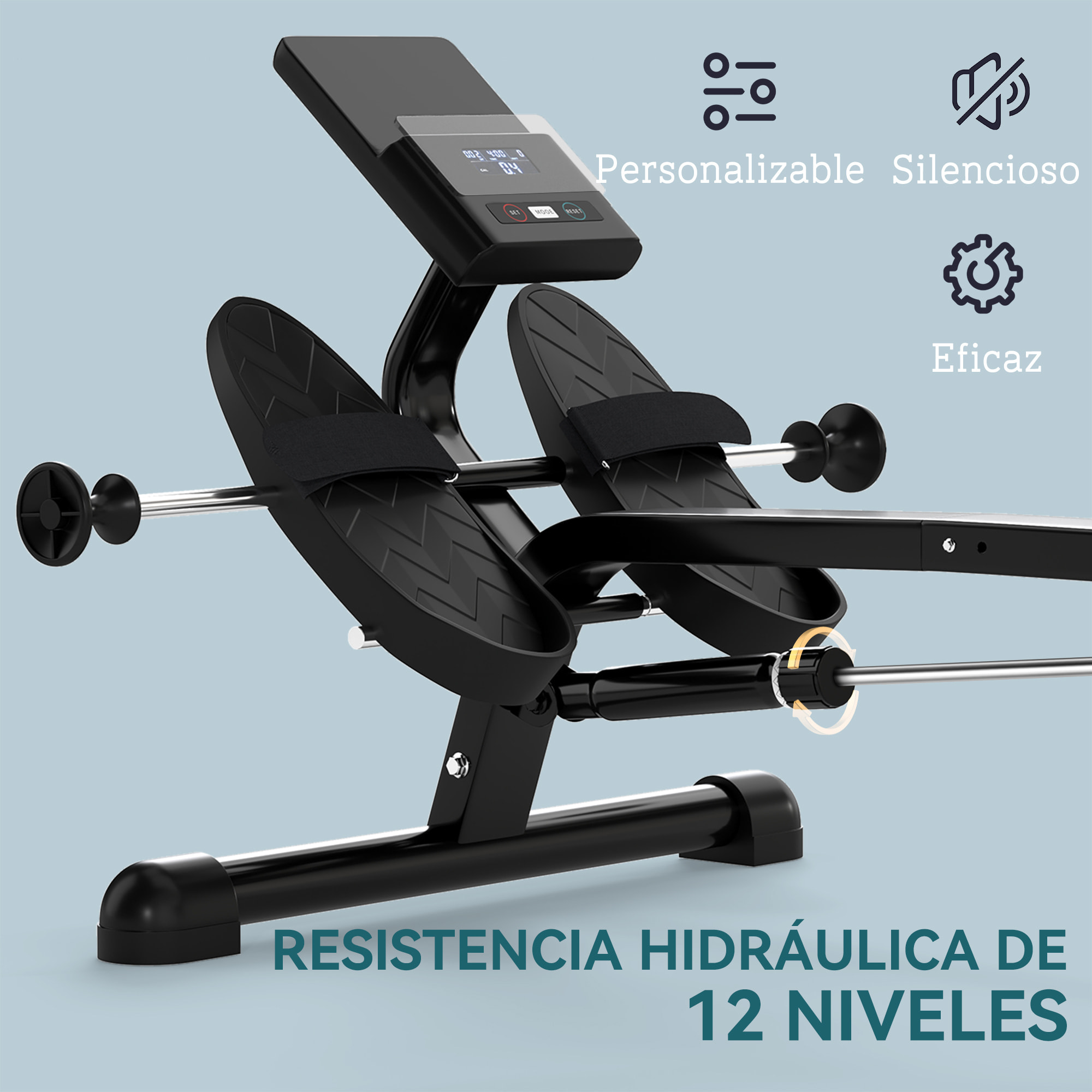 Máquina de Remo para Casa, 12 Niveles de Resistencia Hidráulica, Máquina de Remo con Pantalla LCD, para Entrenaminto de Fitness, en Hogar Gimnasio, Carga 130 kg, Negro