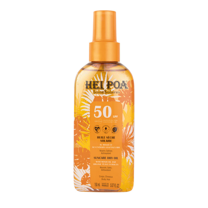 Huile Sèche Solaire SPF50 - Au Monoï et aux Extraits Végétaux Bio