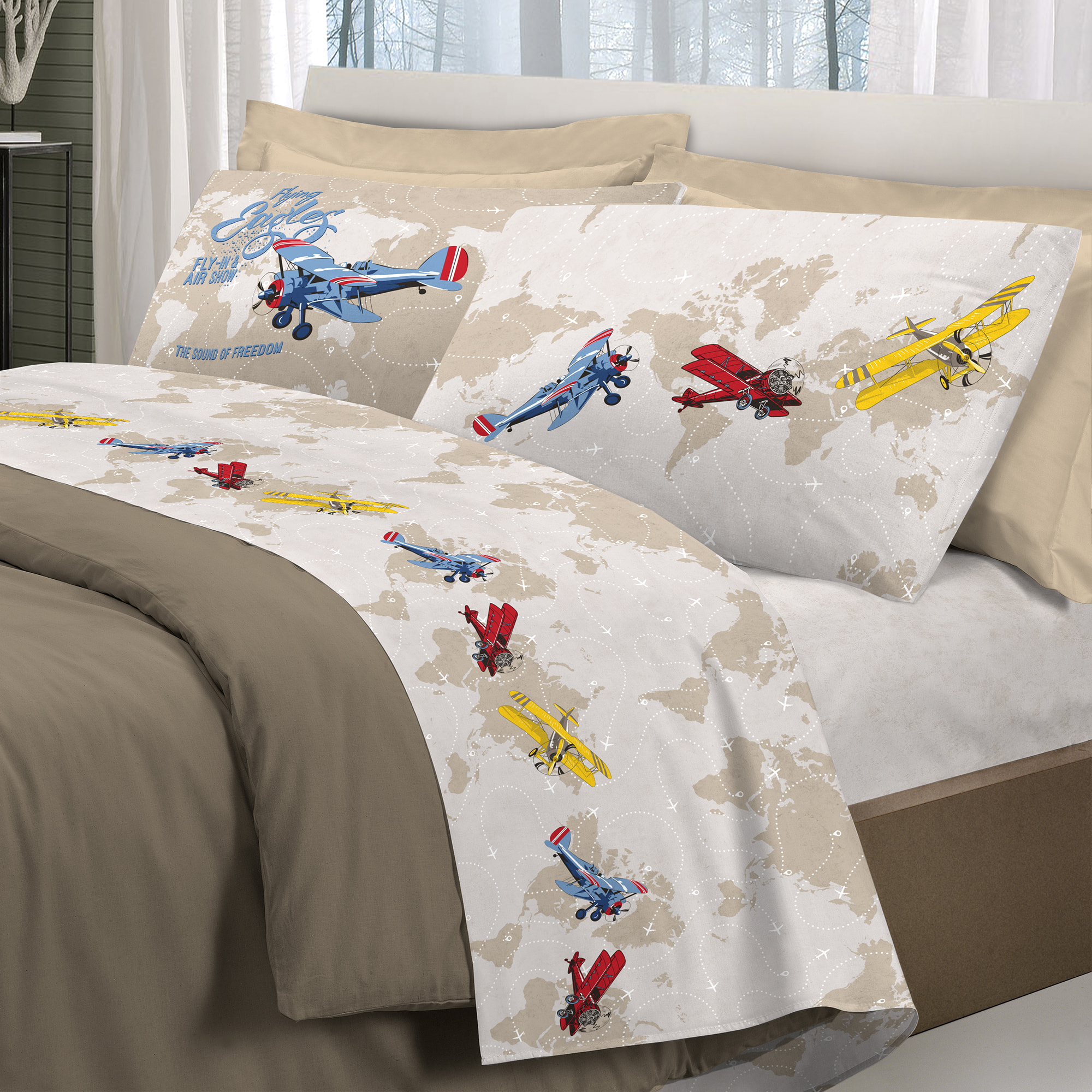Completo letto aerei rosso 100% cotone