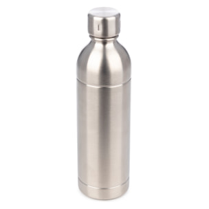 Botella reutilizable de 1 litro íntegramente en acero inoxidable, resistente y duradera.