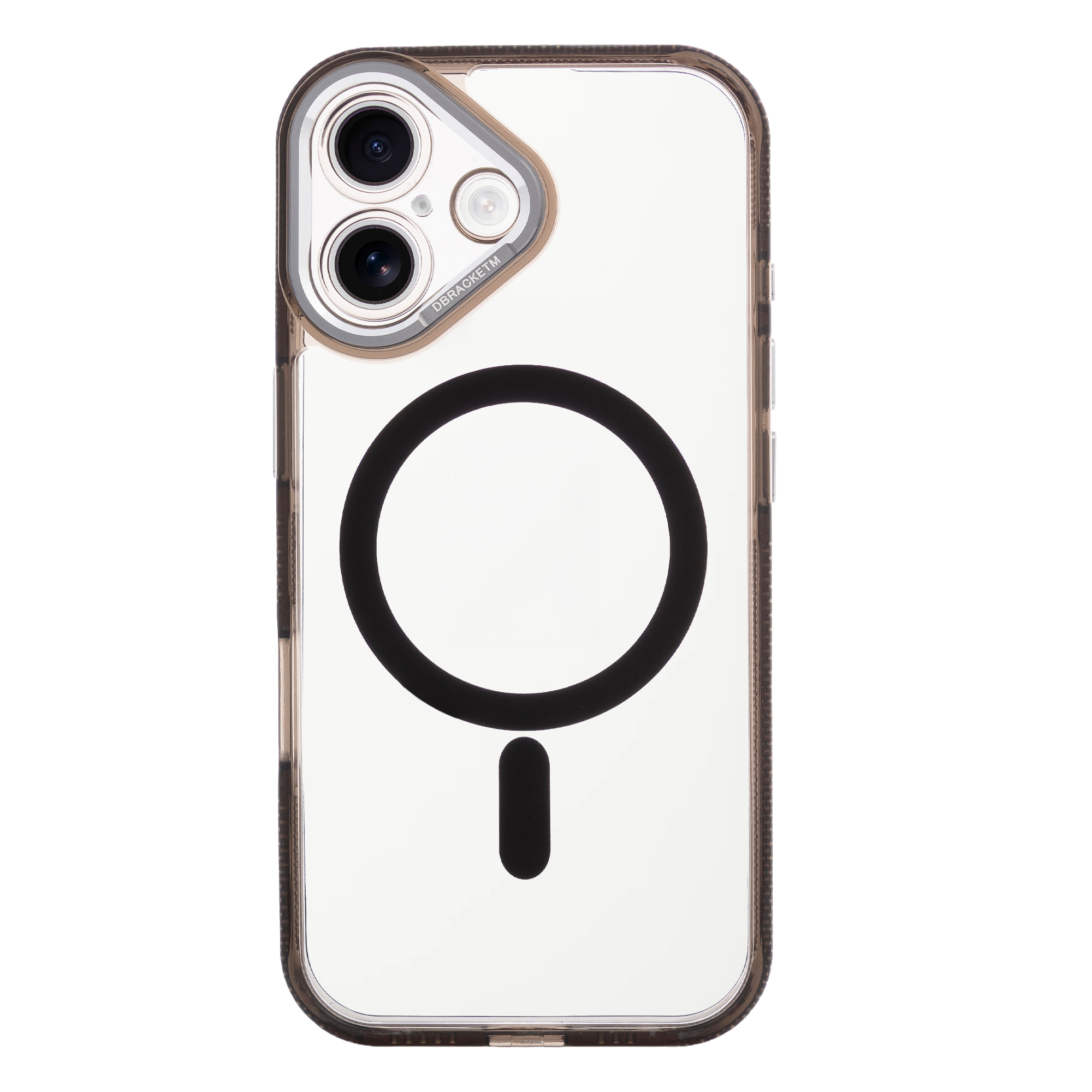 Carcasa transparente con cámara cubierta y bordes negros. Magsafe para iPhone 17.