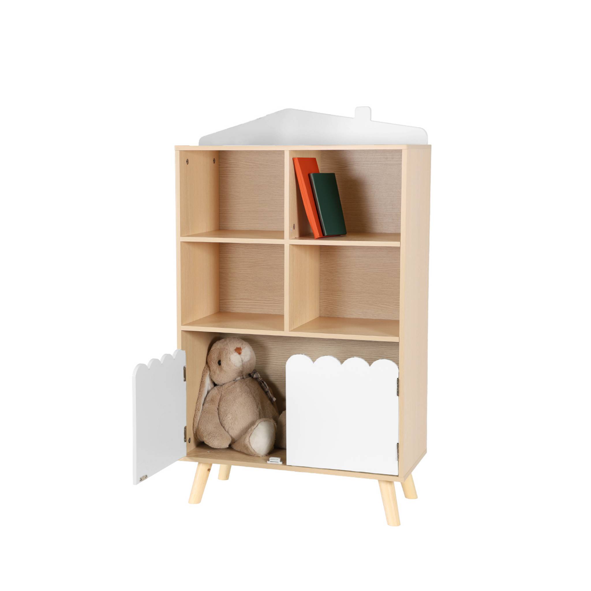 Bibliothèque enfant blanche 2 portes et 4 étagères