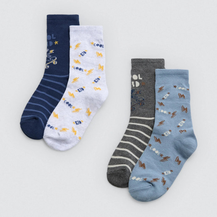 Confezione da 4 calzini per bambini con stampa skate