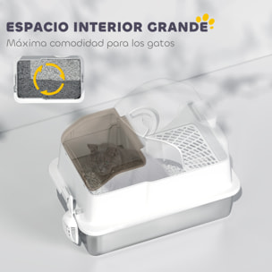 Arenero para Gatos Cubierto Extragrande Caja de Arena Cerrado con Bandeja de Acero Inoxidable Tapa Extraíble Bordes Altos Tapetes Pala sin Olor Fácil de Limpiar para Gatos Grandes Blanco