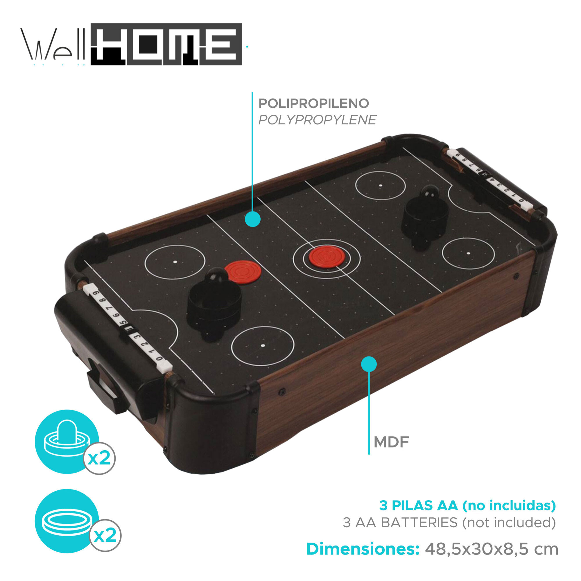 Well home juego de mesa de air hockey 48,5x30x8,5cm