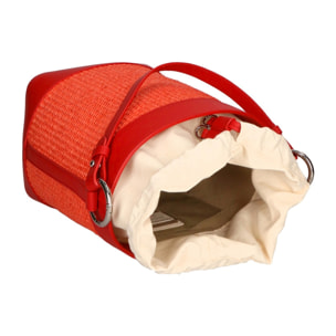 Borsa a secchiello da donna - Modello False - Misto pelle e tessuto - 24.0 x 18.0 x 15.0 cm
