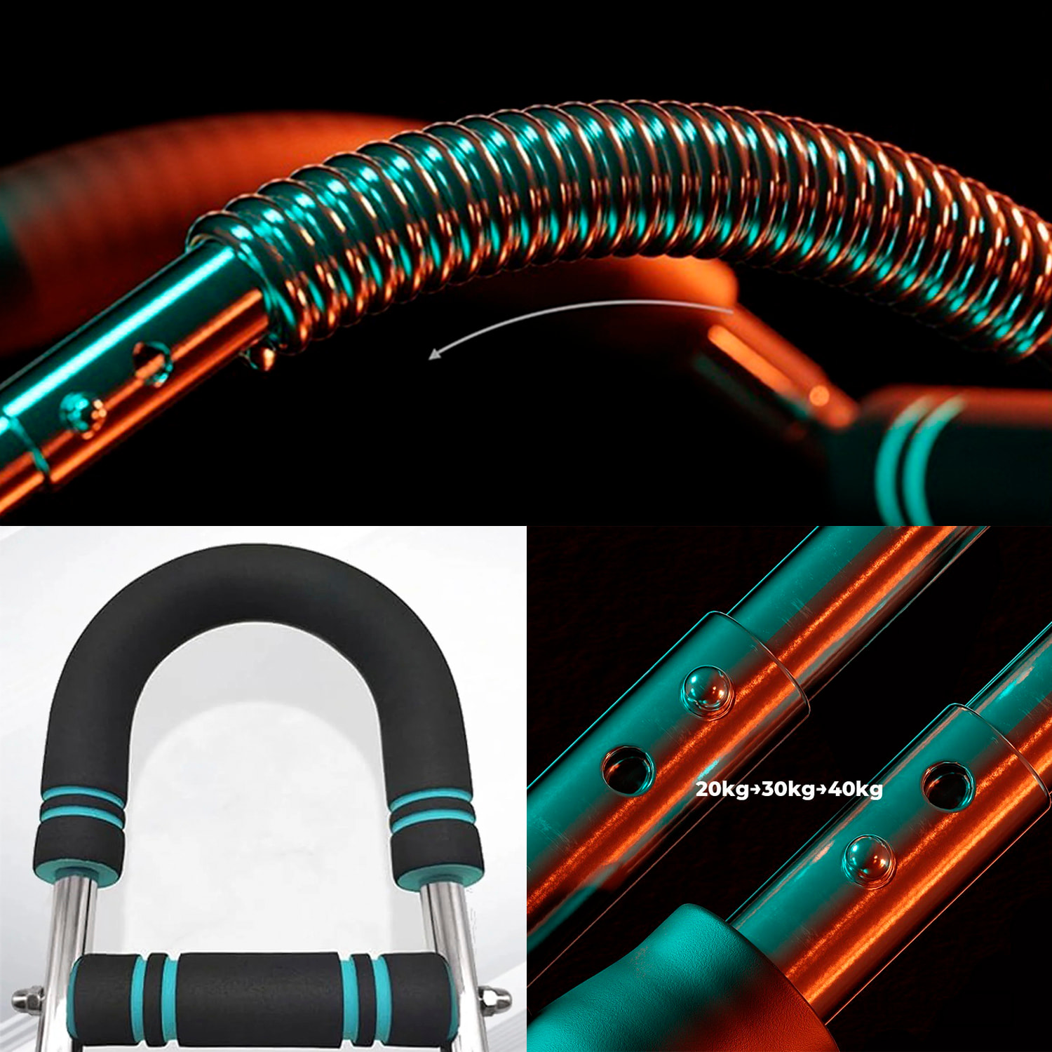 Entrenador de brazos de acero de precisión, con resistencia ajustable 20-40kg, mangos antideslizantes y doble resorte en U.