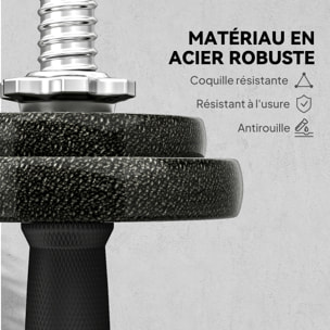 Ensemble d'haltères barre de musculation 2 en 1 - total 20 Kg - acier gris