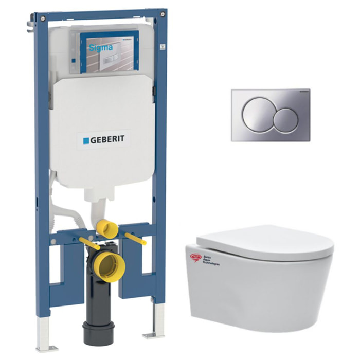 Pack WC Bati-support Geberit extra-plat + WC sans bride Swiss Aqua Technologies + Abattant softclose + Plaque (SLIM-SATrimless