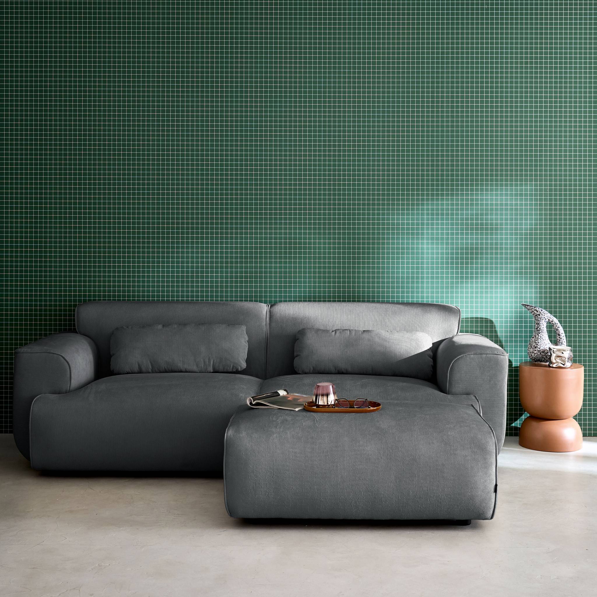 Pouf, repose-pieds pour canapé 3 places Wallas velours côtelé WALLAS