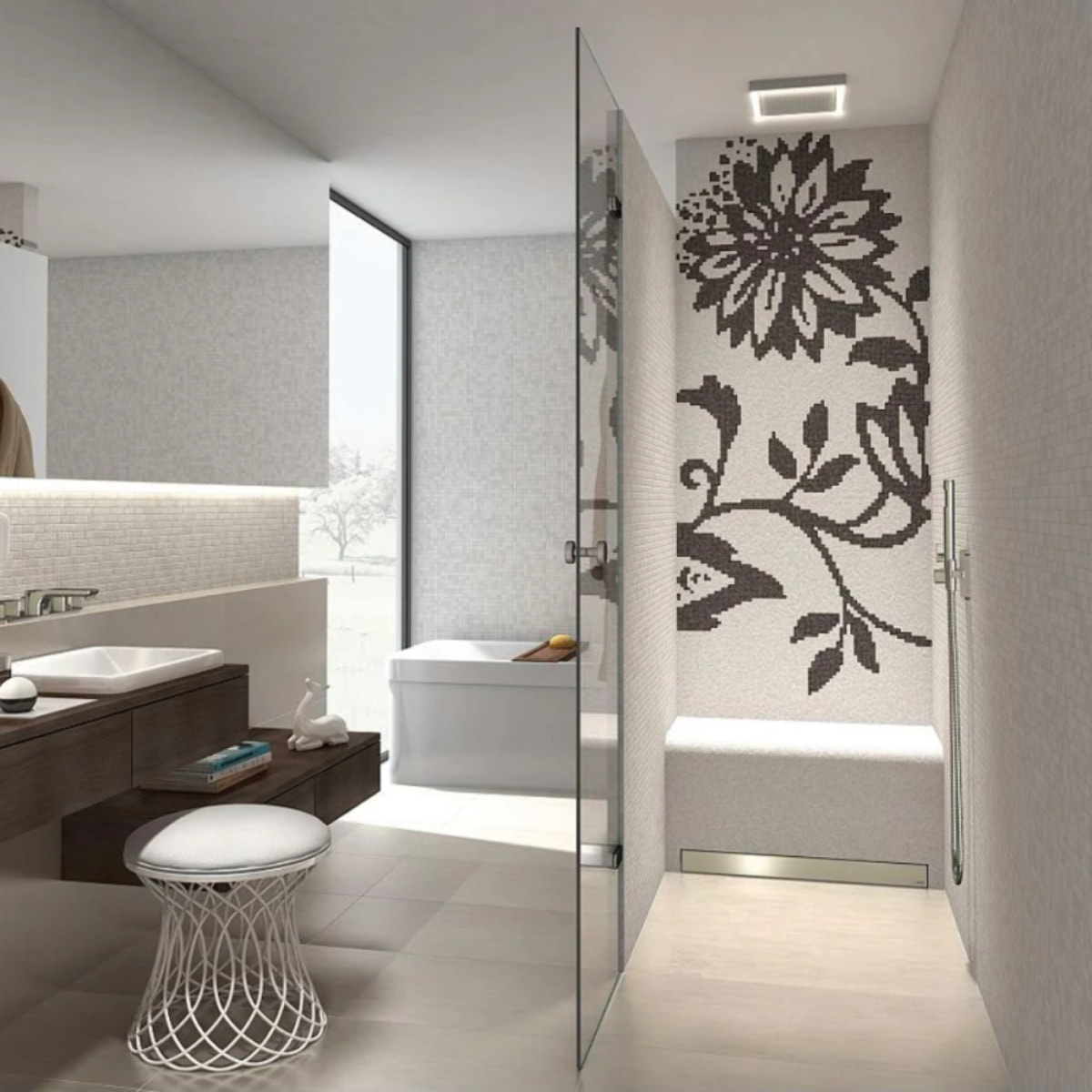 Pack receveur de douche pré-penté 104 x 120 x 3,8 cm WEDI Fundo Flex béton + bonde horizontale + écoulement linéaire + support
