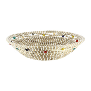Corbeille ronde en jonc de mer et perles de bois 37cm MILOS