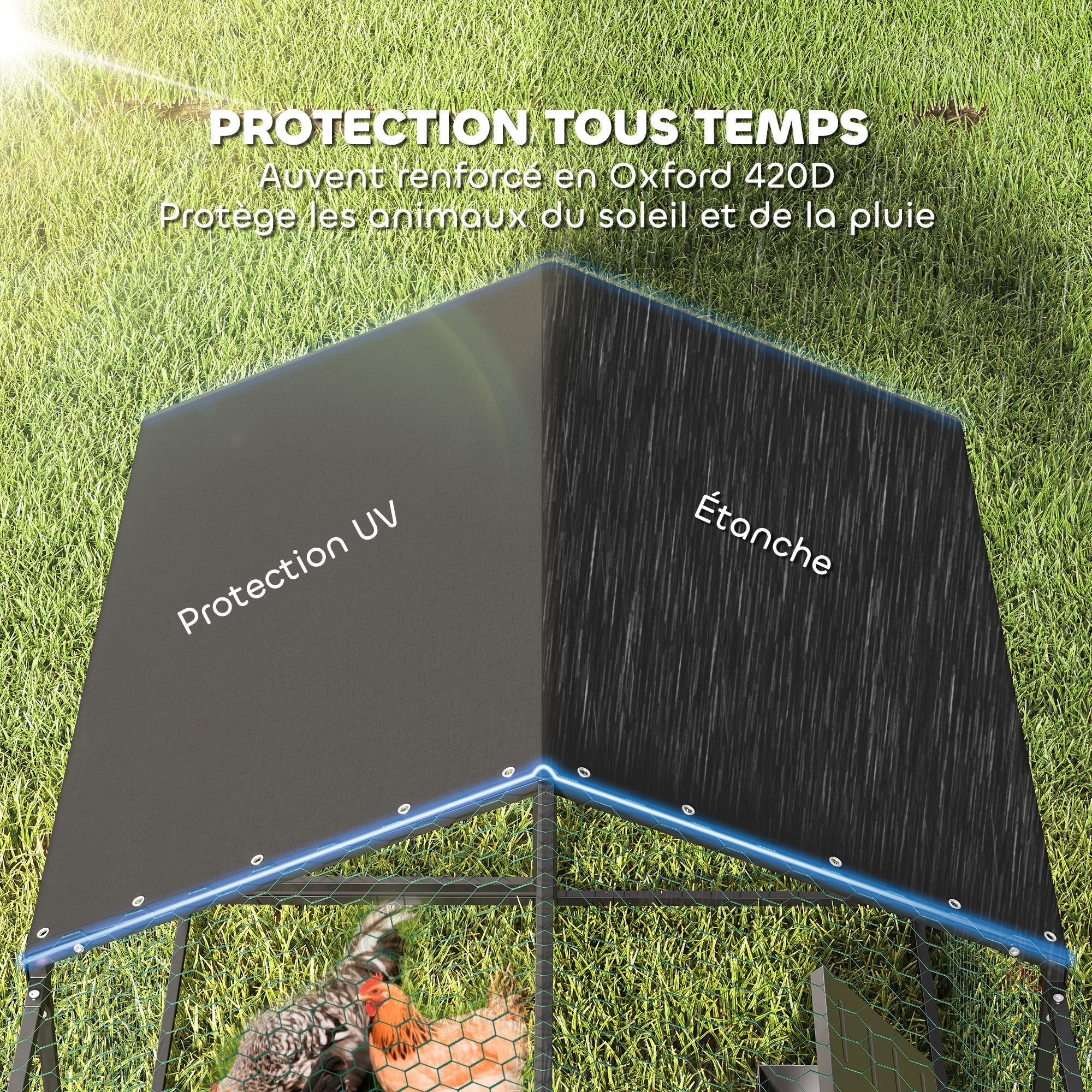 Enclos poulailler 2 portes espace couvert 3x1x1m vert noir
