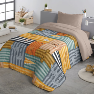 Naturals - Edredón Nórdico Estampado - Infantil - 100% Poliéster Microfibra - 300 gr/m² con Tacto Pluma - Animals Stripes