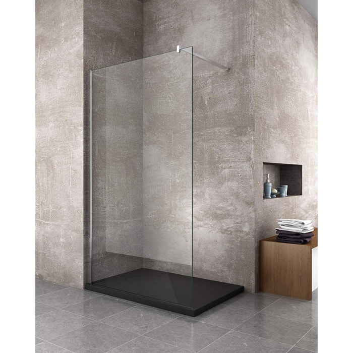 Piatto Doccia Spessore 2.6 Cm Resina SMC Effetto Pietra Stone Ardesia Antiscivolo Riducibile Filopavimento Con Griglia Di Copertura Nero 100x100 Cm