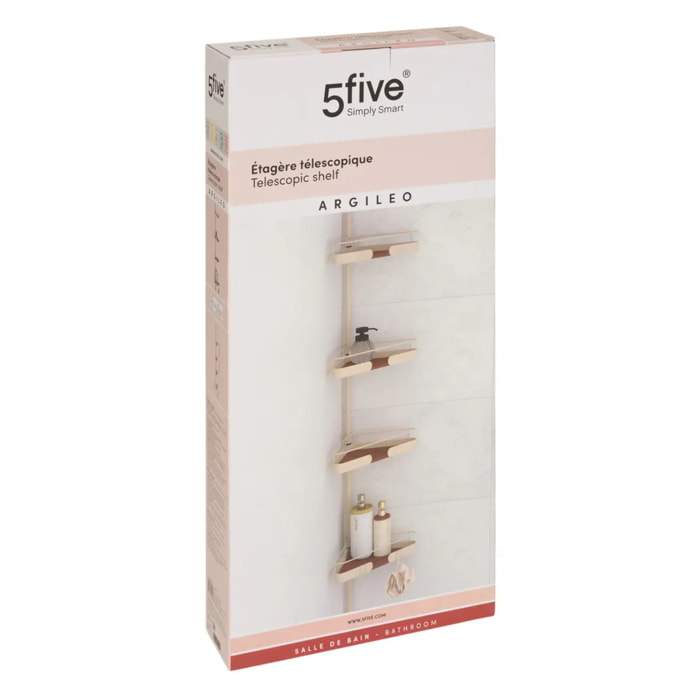Étagère de douche télescopique Argileo angle 4 niveaux beige