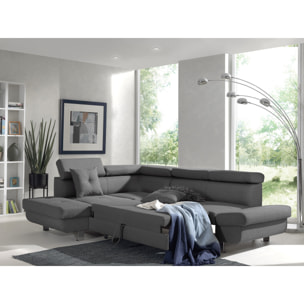 Lisbona - Canapé d'angle gauche convertible - 5 places - avec têtières - Gris foncé