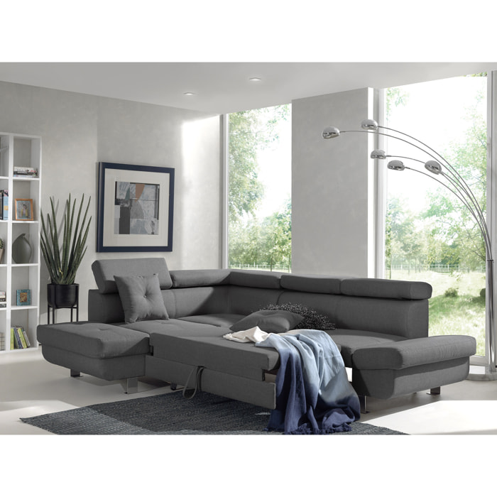 Lisbona - Canapé d'angle gauche convertible - 5 places - avec têtières - Gris foncé