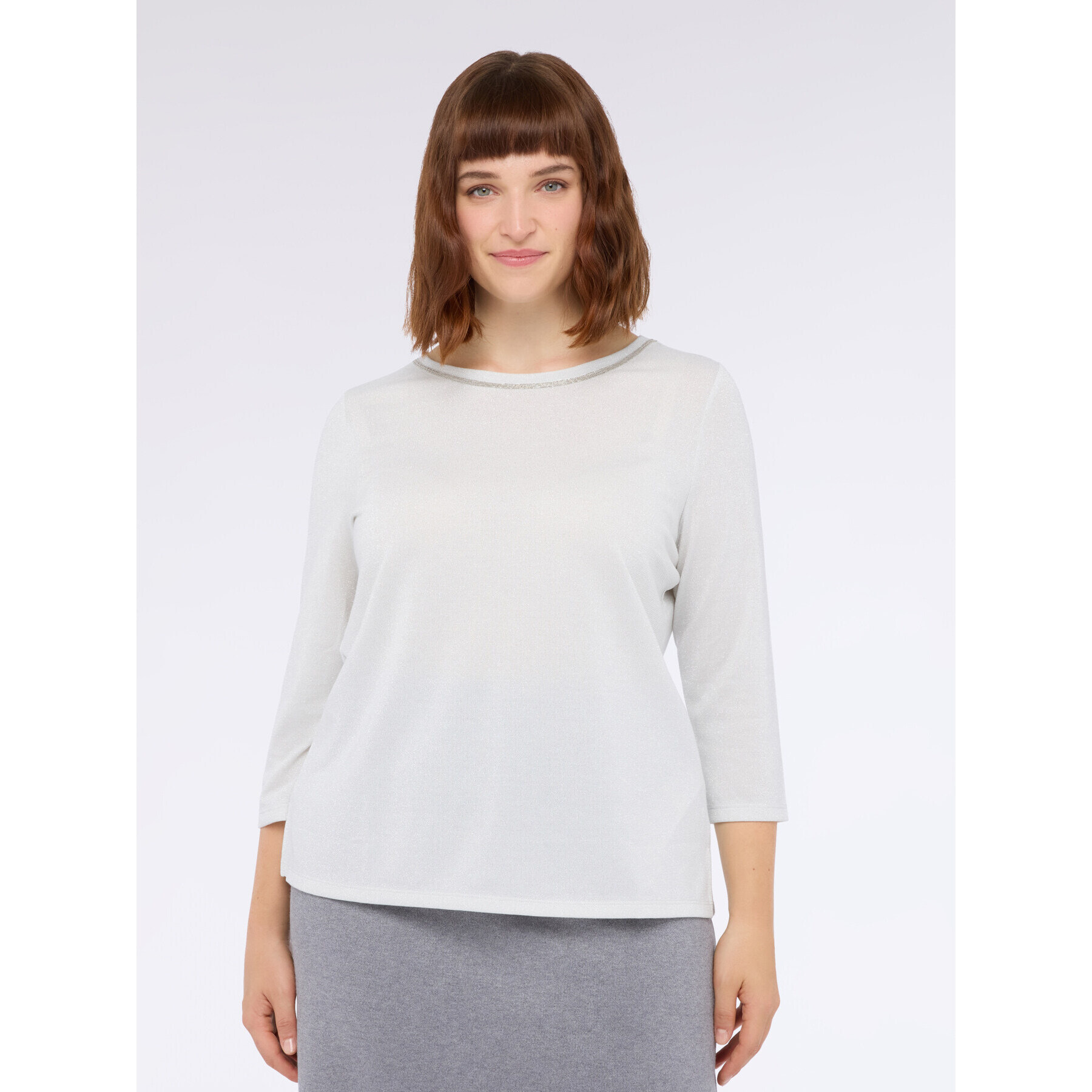 Fiorella Rubino - Camiseta de jersey lurex con cuello decorado - Gris