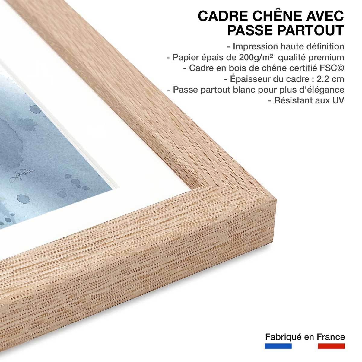 Affiche Neige sur la forêt Affiche + cadre en bois - Chêne