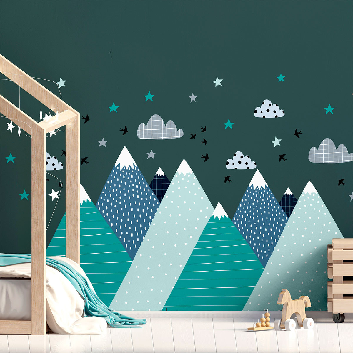 Stickers muraux enfants - Décoration chambre bébé - Autocollant Sticker mural géant enfant montagnes scandinaves JEREMIKA