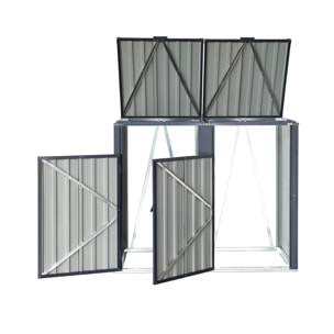 Cache poubelle gris en acier galvanisé. 2 places L 146 x P 82 x H 124 cm