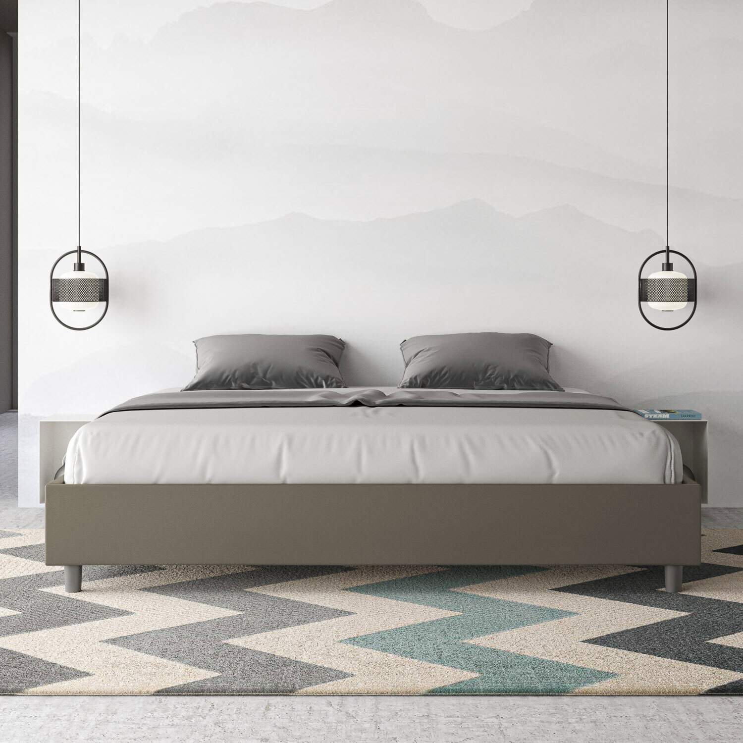 Letto matrimoniale king size senza rete imbottito 180x190 similpelle cappuccino Azelia