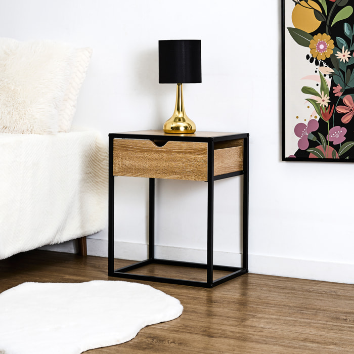 Table de Chevet - HOME DECO FACTORY - Loka - Industriel - Noir et Marron