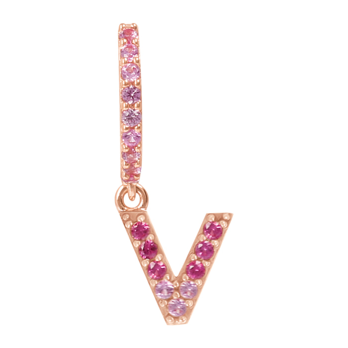 Orecchino Pendente con Lettera V in Pavé di Cubic Zirconia Rosa