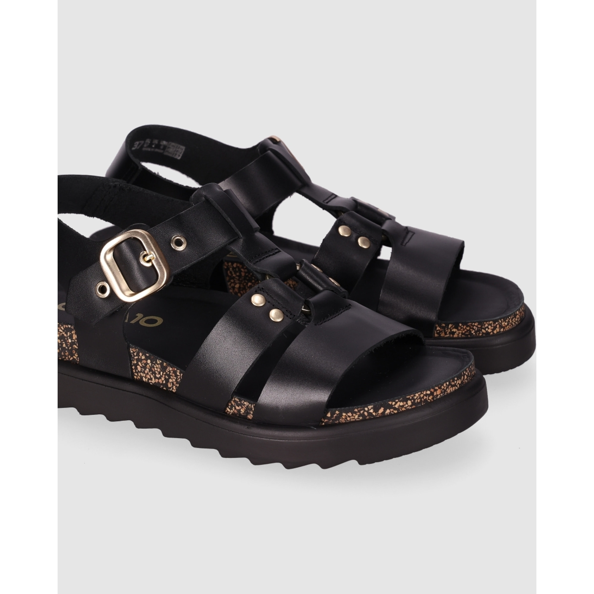 Sandalias de Piel - Negro - Tacón: Bajo