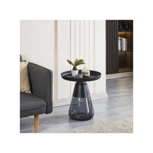 Table basse en verre trempé noir fumé avec plateau en métal - H 53 cm - BENTA