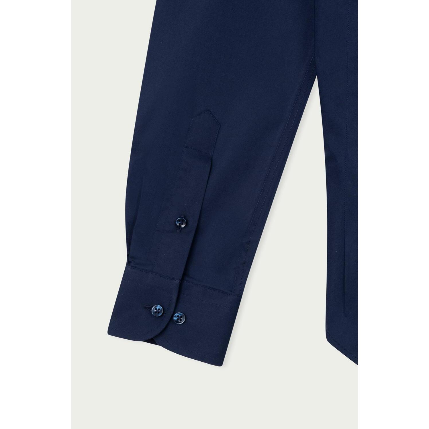 Camicia Uomo 1 Bottone Francese Slim Popeline Stretch Unito Blu