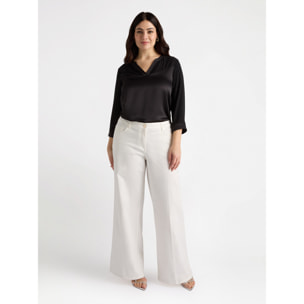 Fiorella Rubino - T-shirt bimaterica con scollo a V - Nero