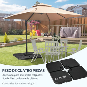 Base para Sombrilla de 4 Piezas, Soporte para Parasol de HDPE Rellenable con Agua 59 kg o Arena 80 kg, para Jardín, Patio, Terraza, Negro