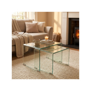 Ensemble 2 tables basses gigognes en verre trempé - BENT