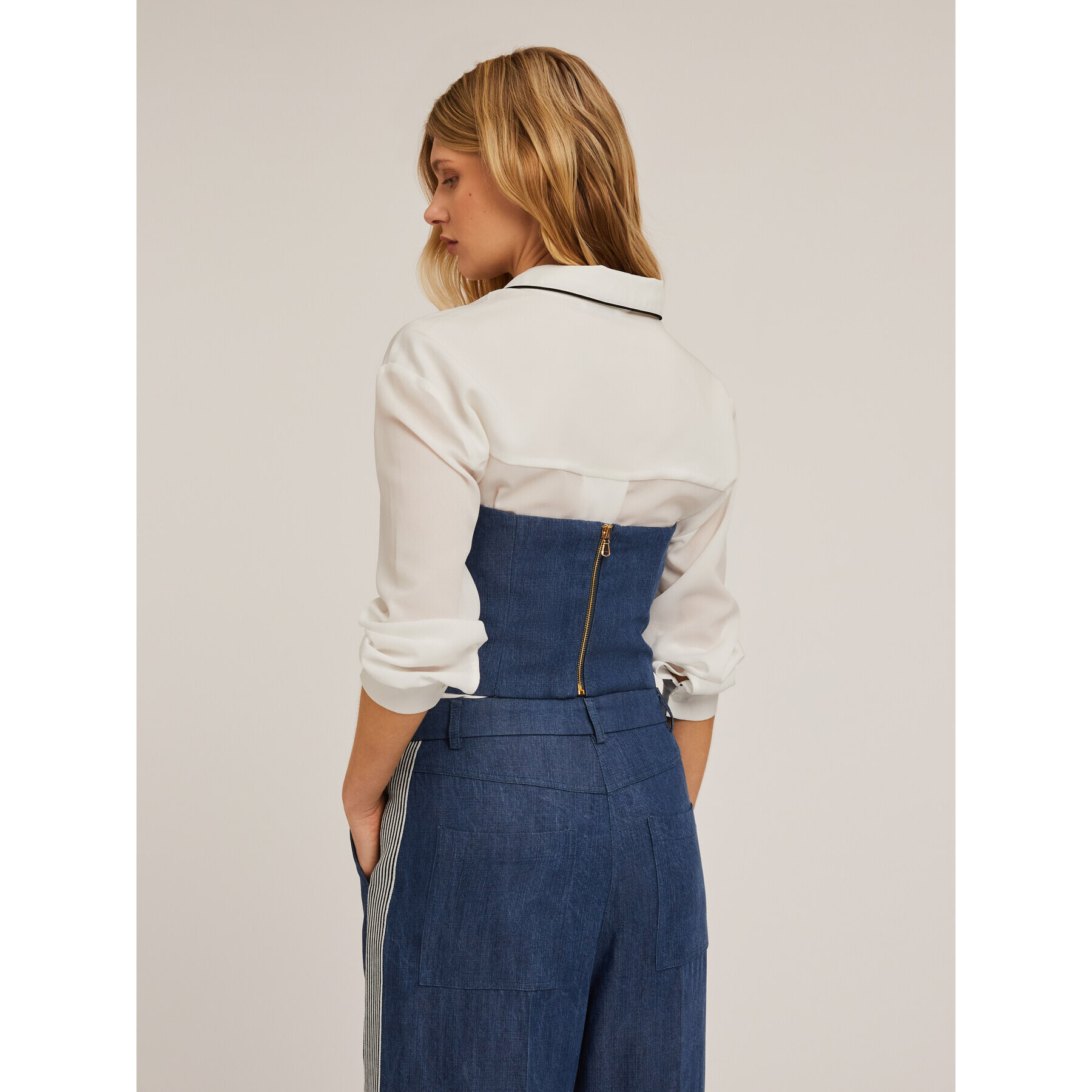 Motivi - Top bustier effetto denim con bande laterali - Blu