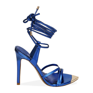 Sandali lace-up blu laminato, tacco 9,5 cm